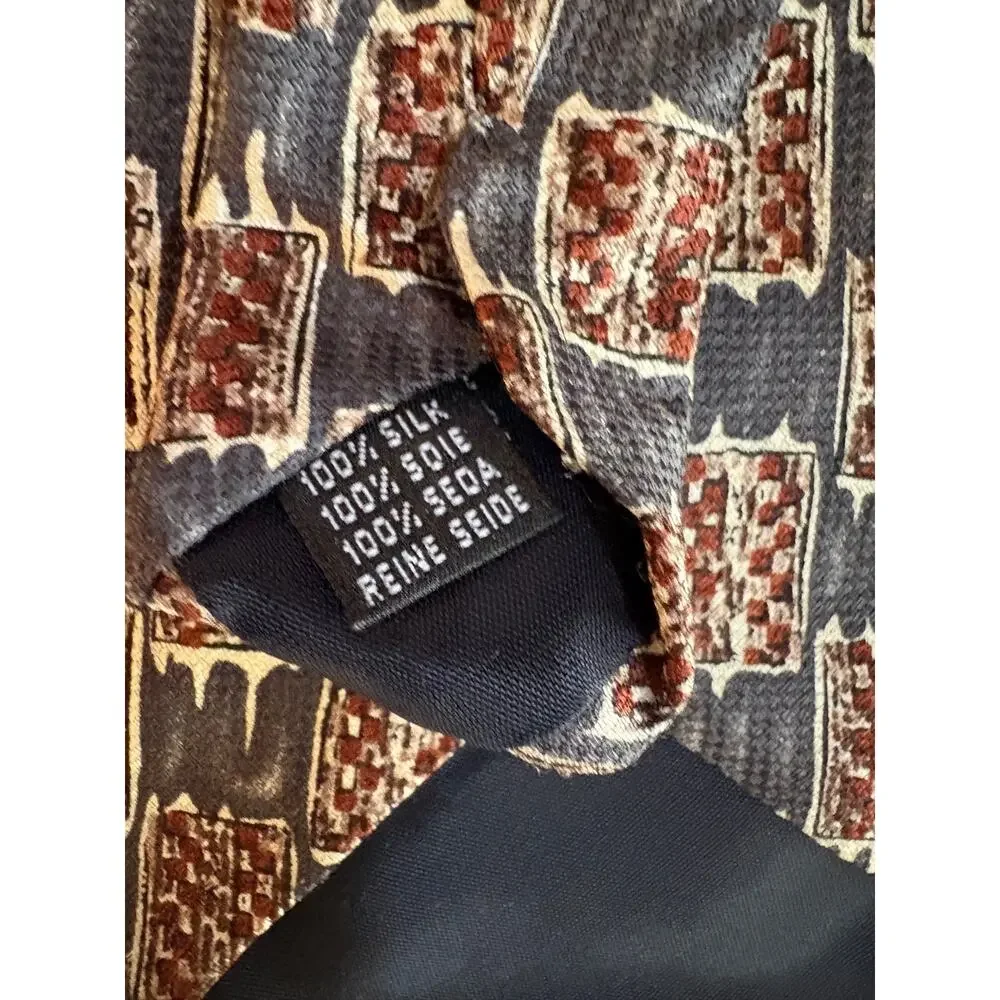 Vito Rufolo 100% Silk Tie Made in Italy Gray Rust Geometric Print 62” Long
